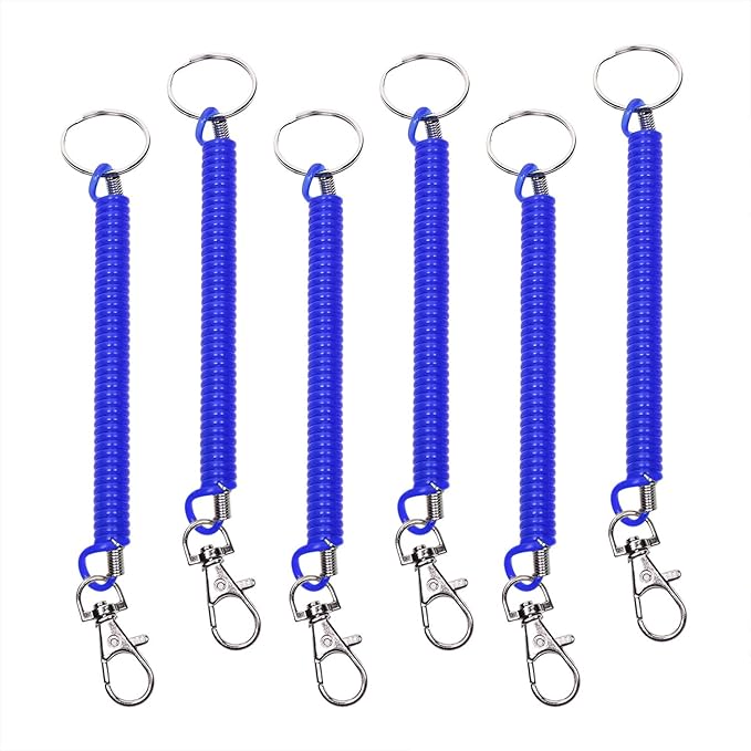 mini skater 6 件螺旋可伸缩弹簧线圈钥匙扣防盗弹力绳*钥匙圈带金属